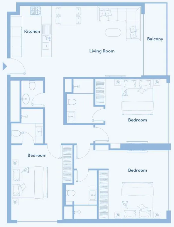 Luma Park Views 3 bed floor plan, 1,335 sqft