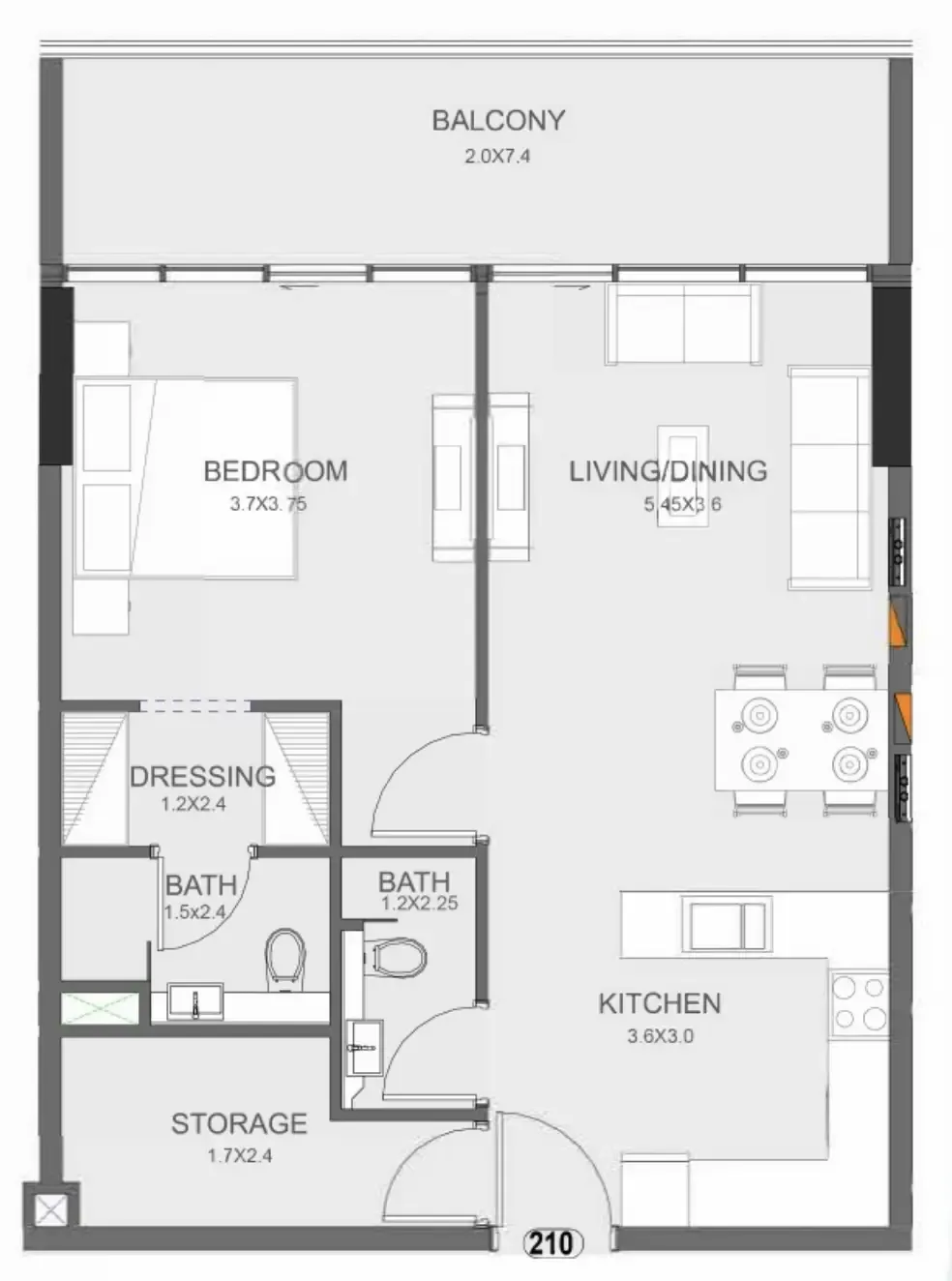 Floarea Oasis 1 bed floor plan, 865 sqft