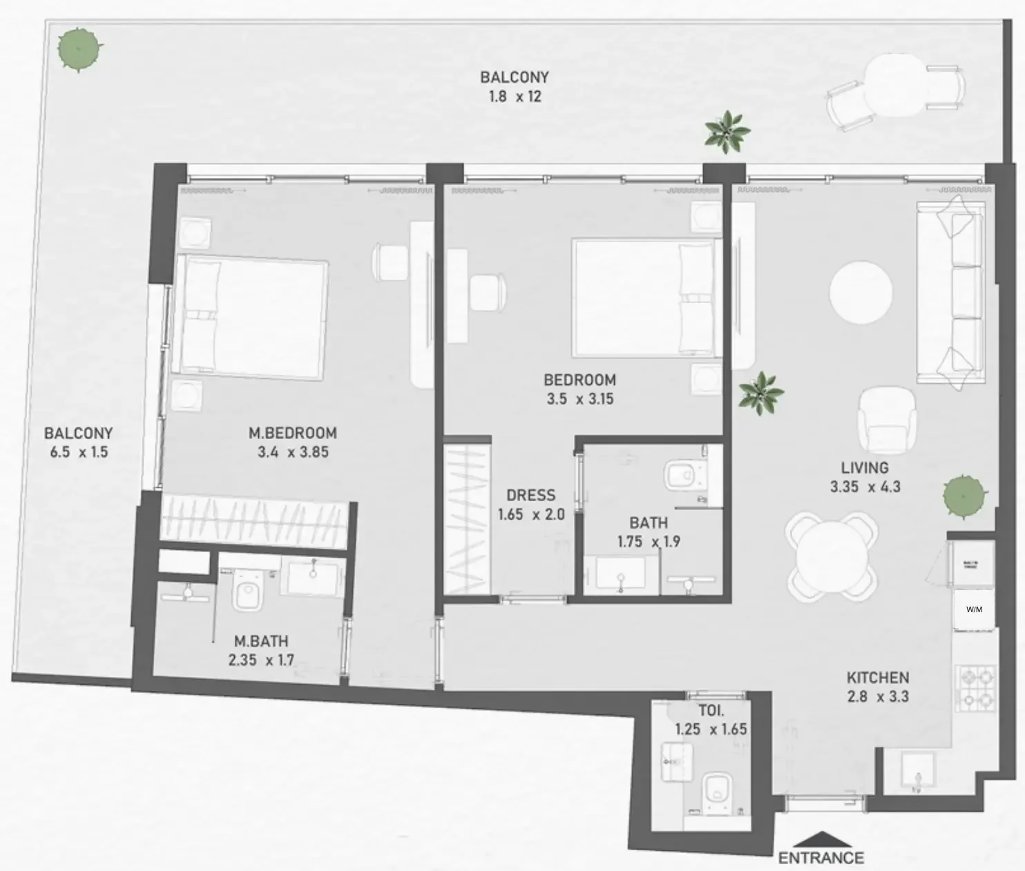Ayami Residence 2 bed floor plan, 1,173 – 1,191 sqft