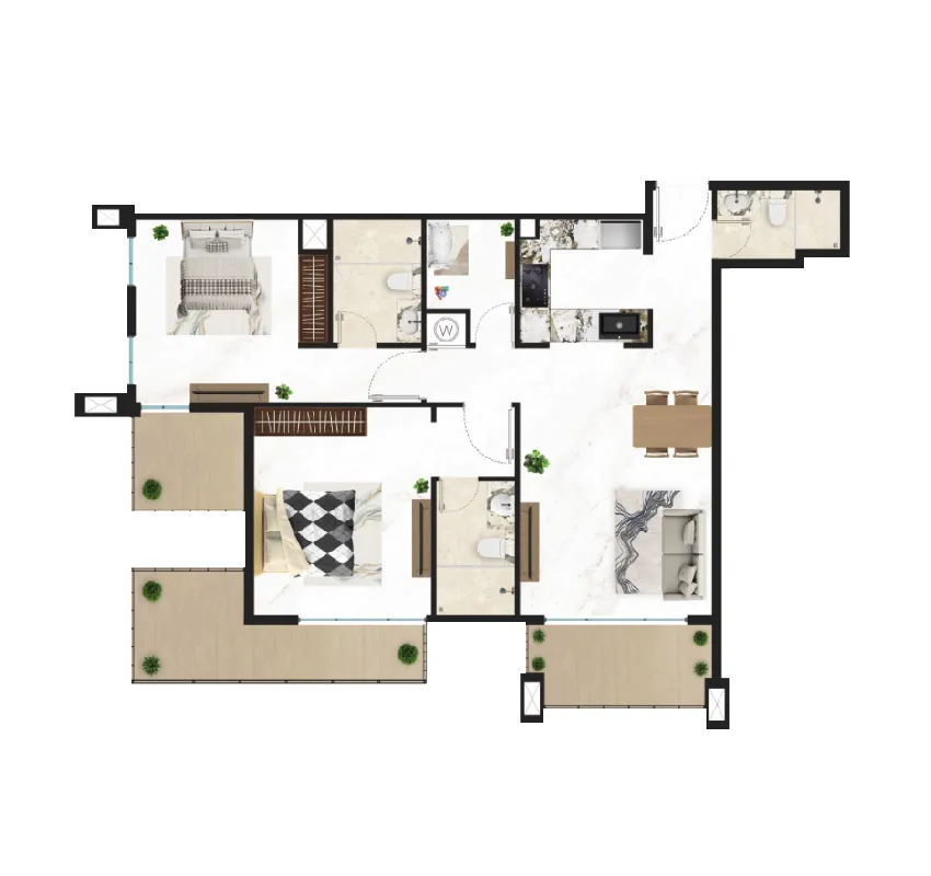 Courtyard One 2 bed floor plan, 1,224 sqft