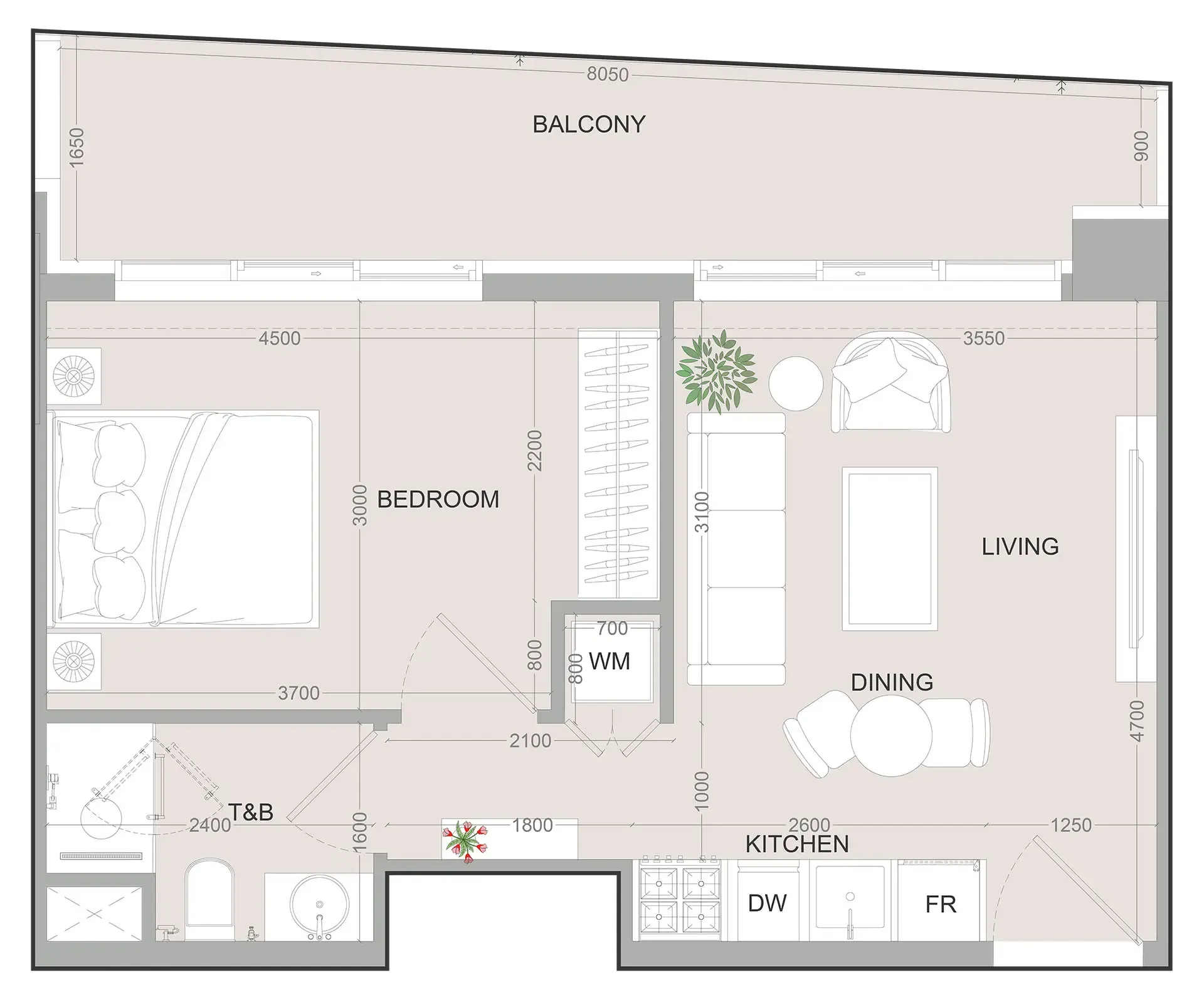SKY LEVEL 1 1 bed floor plan, 572 sqft