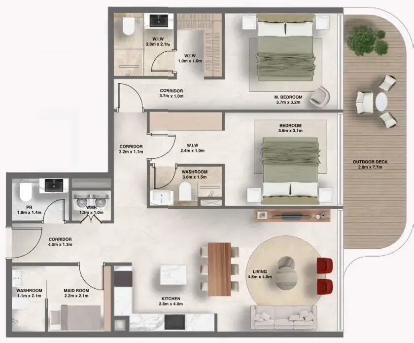 The Tides 2 bed floor plan, 1,259 sqft