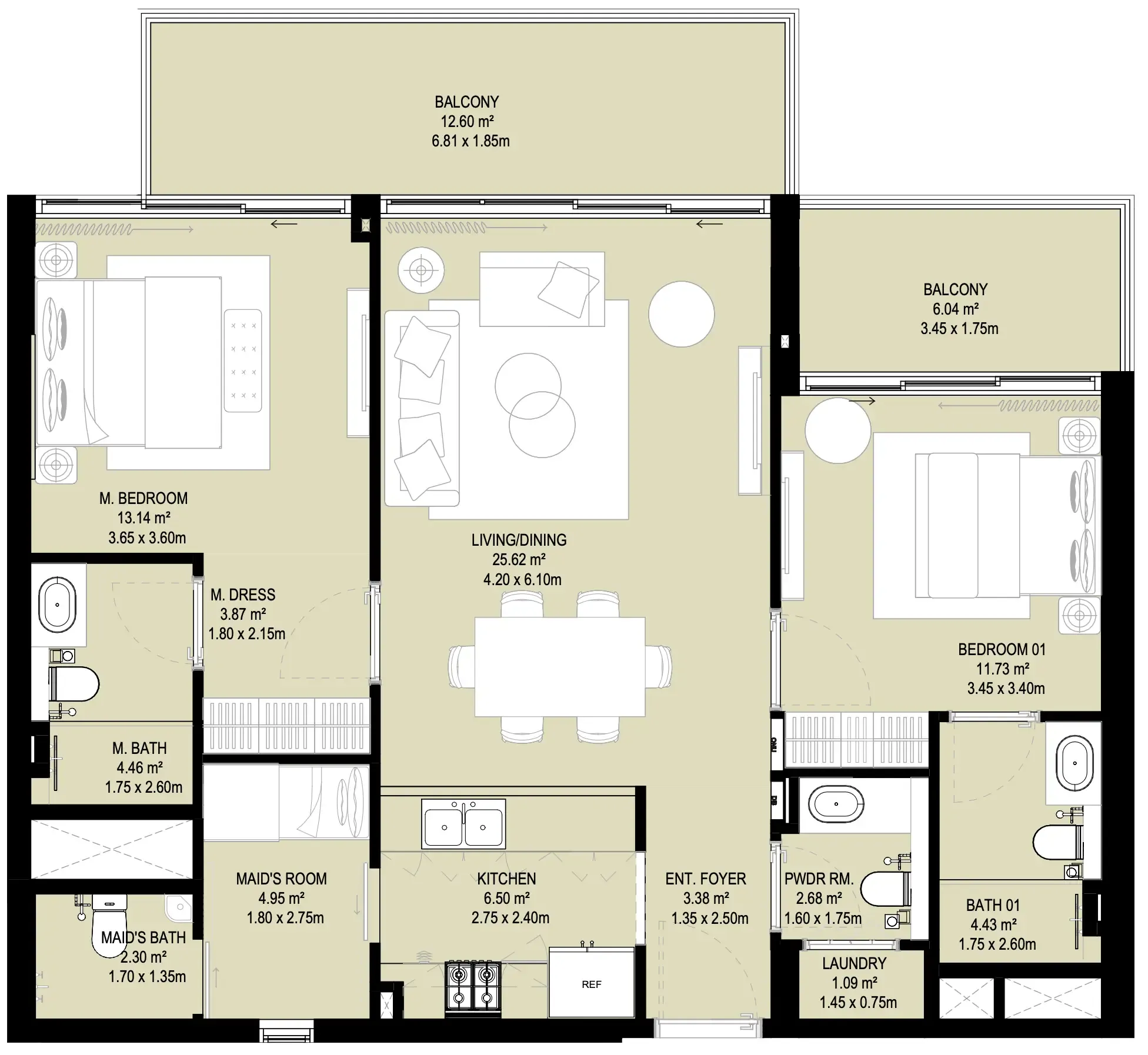 Aura Prestige 2 bed floor plan, 1,250 sqft