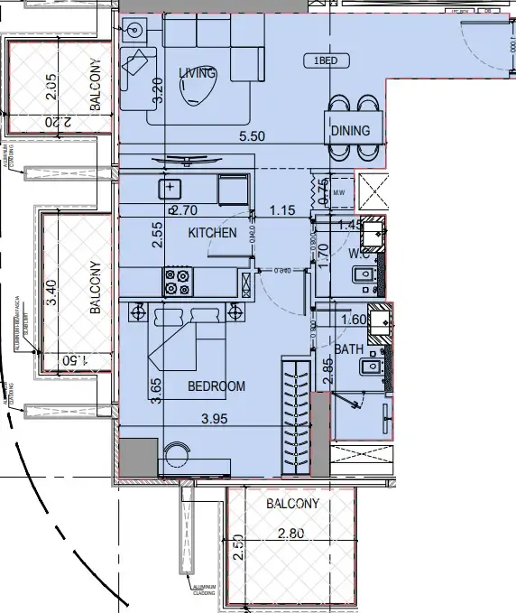 Binghatti Luxuria 1 bed floor plan, 755 sqft