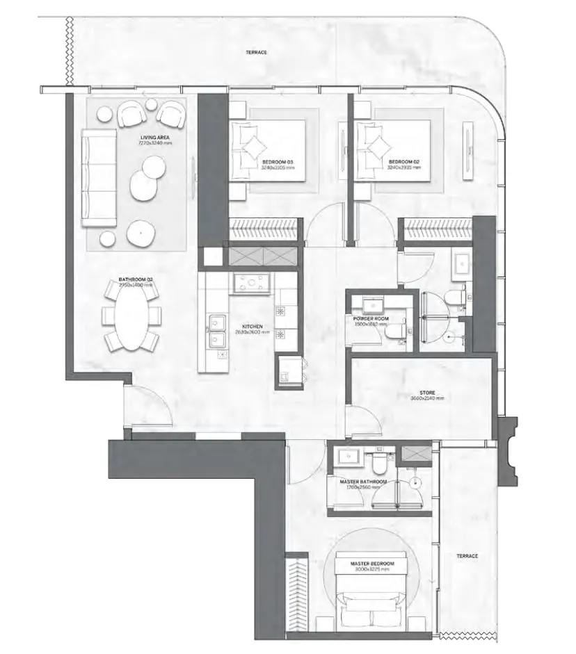 Trump International Resort 3 bed floor plan, 1,642 sqft