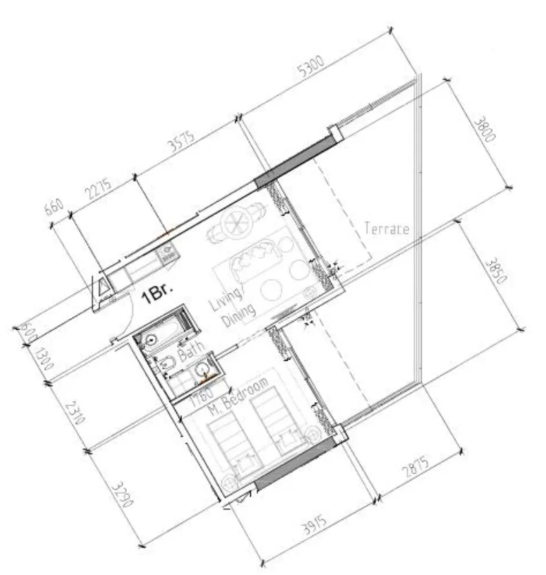 Damac Hills 2 - Hotel Edge by Rotana 1 bed floor plan, 788 sqft
