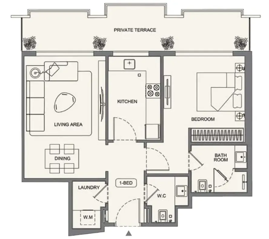 Binghatti Wraith 1 bed floor plan, 814 – 821 sqft