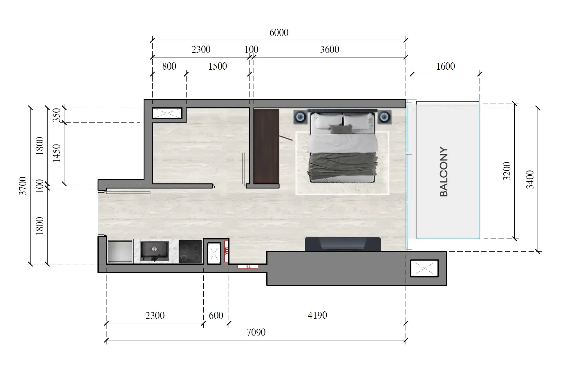 Auresta Tower Studio floor plan, 333 sqft