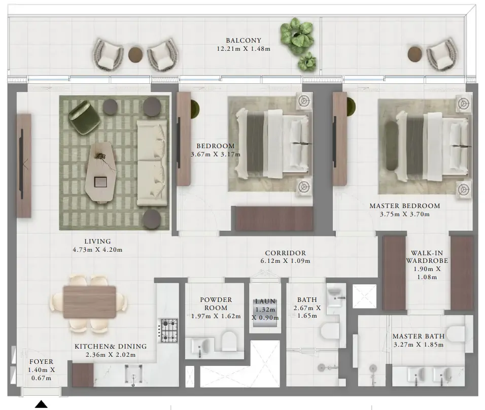 Creek Bay 2 bed floor plan, 1,248 sqft