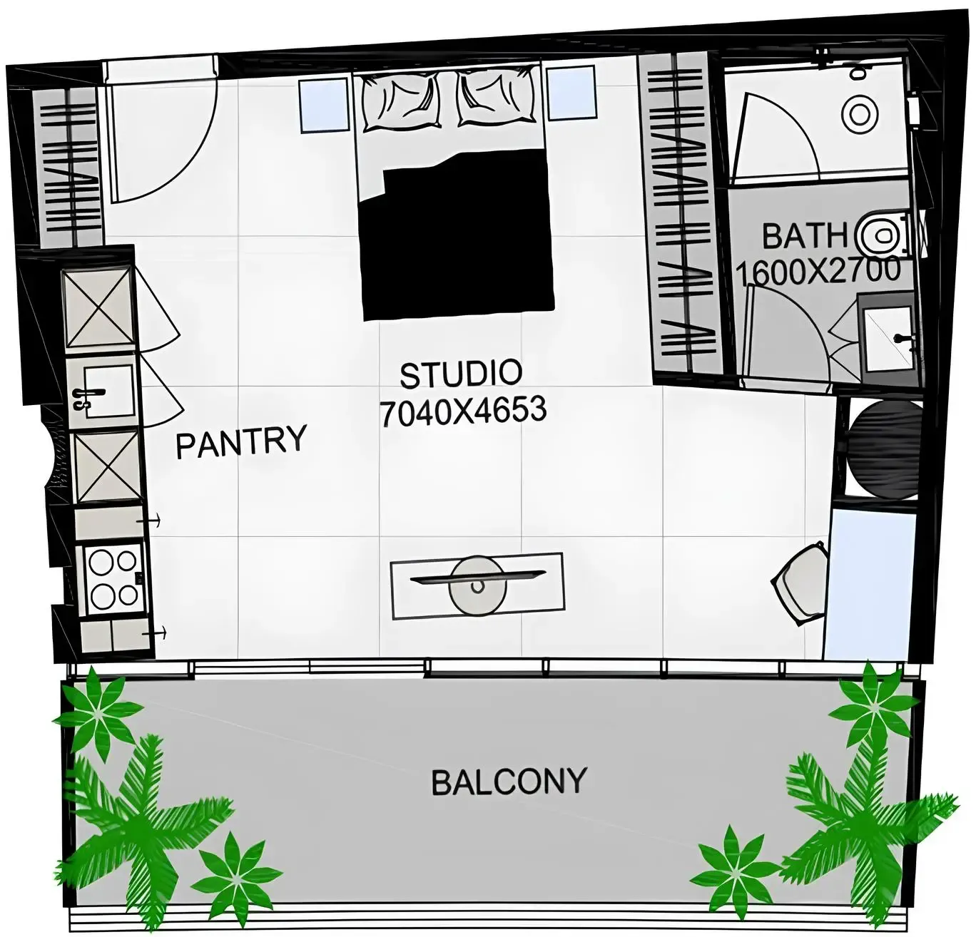 The Community Sports Arena Studio floor plan, 574 sqft