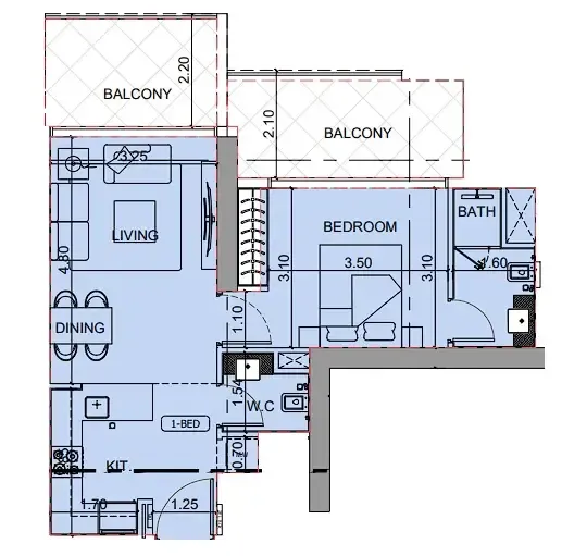 Binghatti Cullinan 1 bed floor plan, 767 sqft