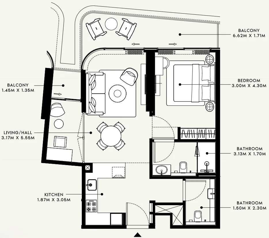 Azizi Ruby 1 bed floor plan, 825 sqft