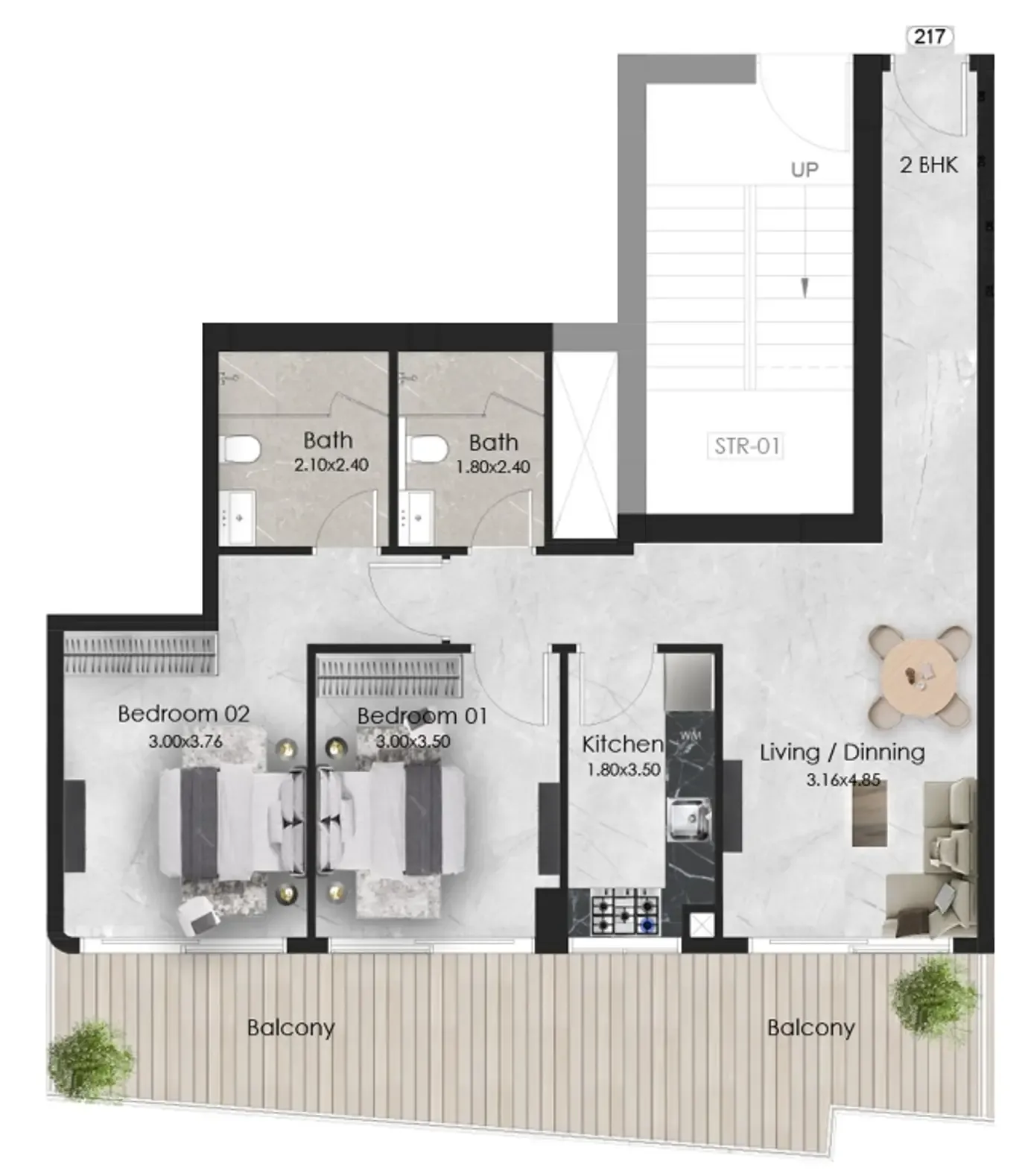 Aristo 2 bed floor plan, 1,071 sqft
