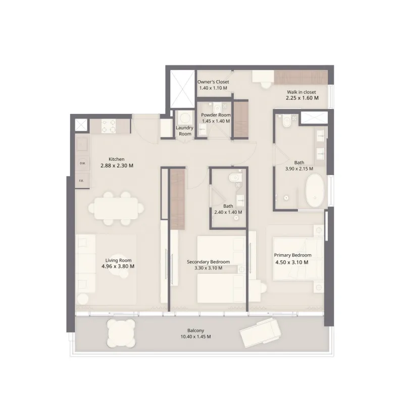 The Residences at Sheraton Al Marjan Island Resort Phase 1 & 2 2 bed floor plan, 1,202 – 1,322 sqft