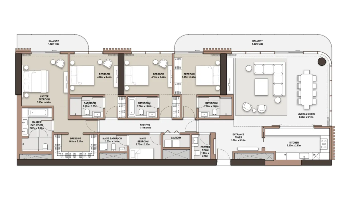 The Edit at d3 4 bed floor plan, 2,813 sqft