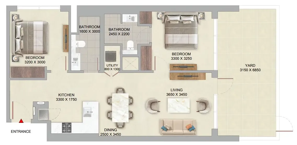 The Woods at Sobha Sanctuary 2 bed floor plan, 1,130 sqft