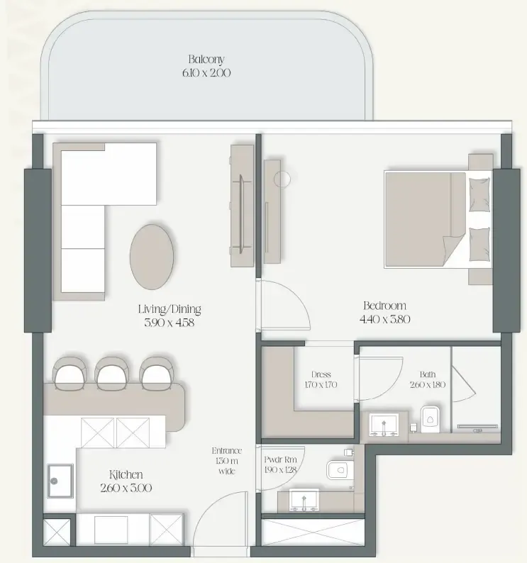 The Caden by Prescott 1 bed floor plan, 797 sqft