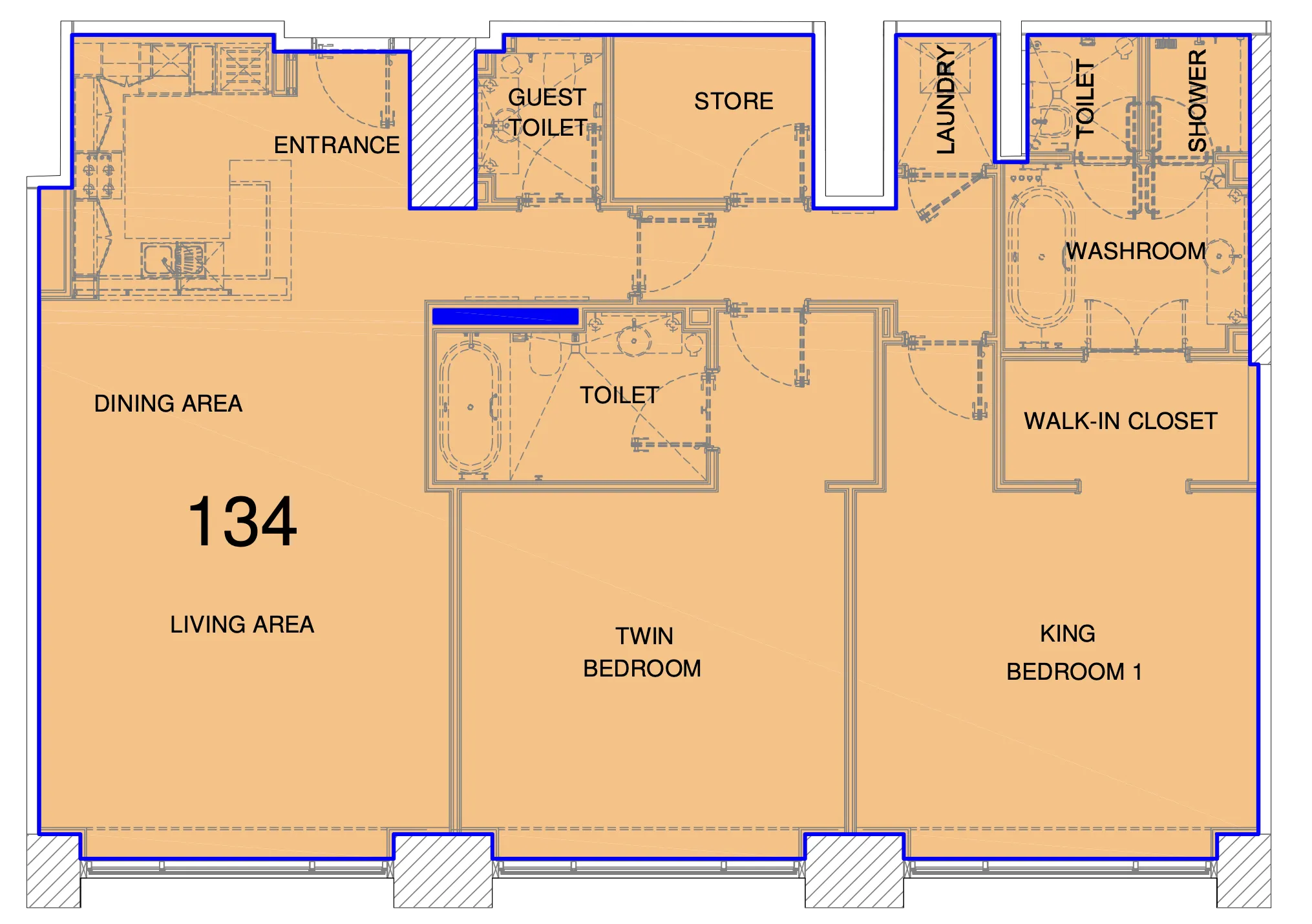 Fairmont Marina Residences 2 bed floor plan, 1,515 sqft