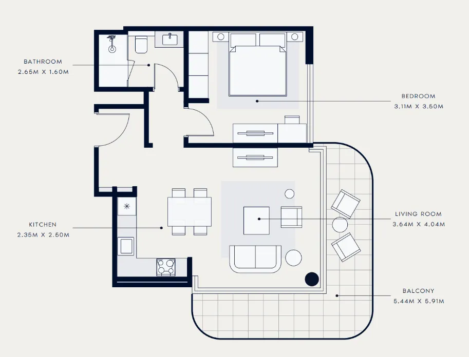 Azizi Venice 1 bed floor plan, 748 sqft