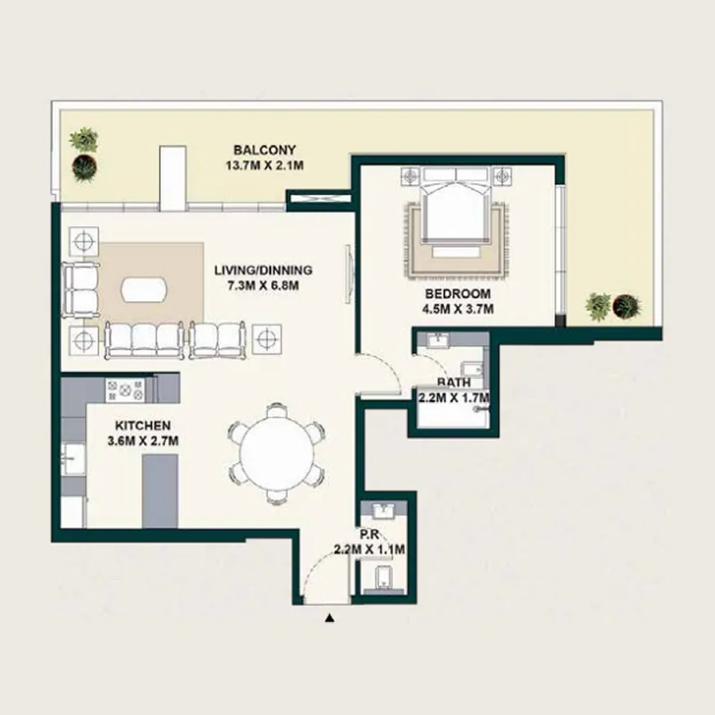 Exotica by Al Marina 1 bed floor plan, 1,253 sqft