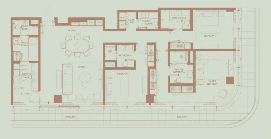 Eden House The Park 3 bed floor plan, 2,406 sqft