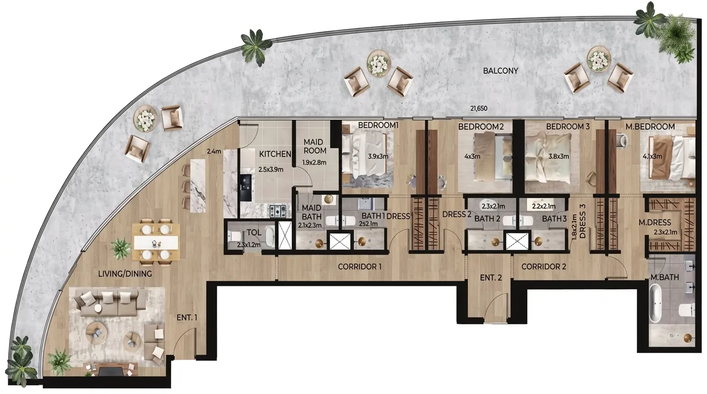 Waterfront by Missoni 4 bed floor plan, 2,945 sqft