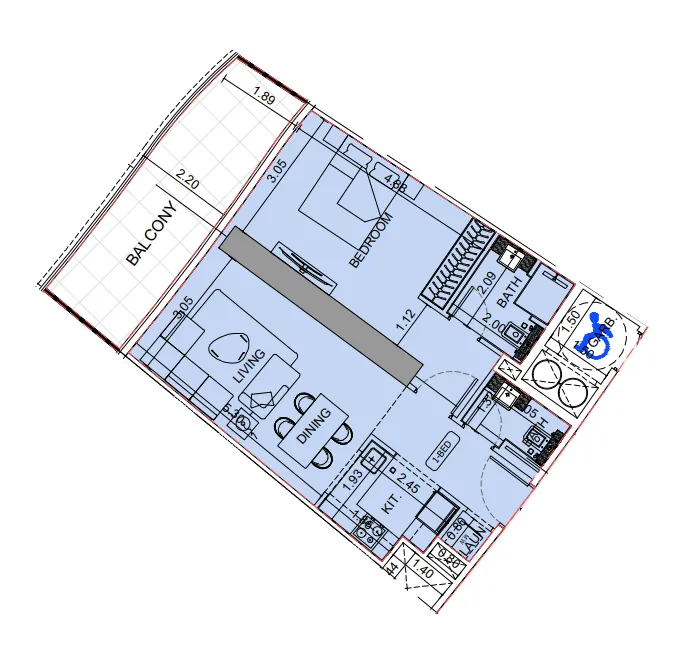 Binghatti Aquarise 1 bed floor plan, 800 sqft