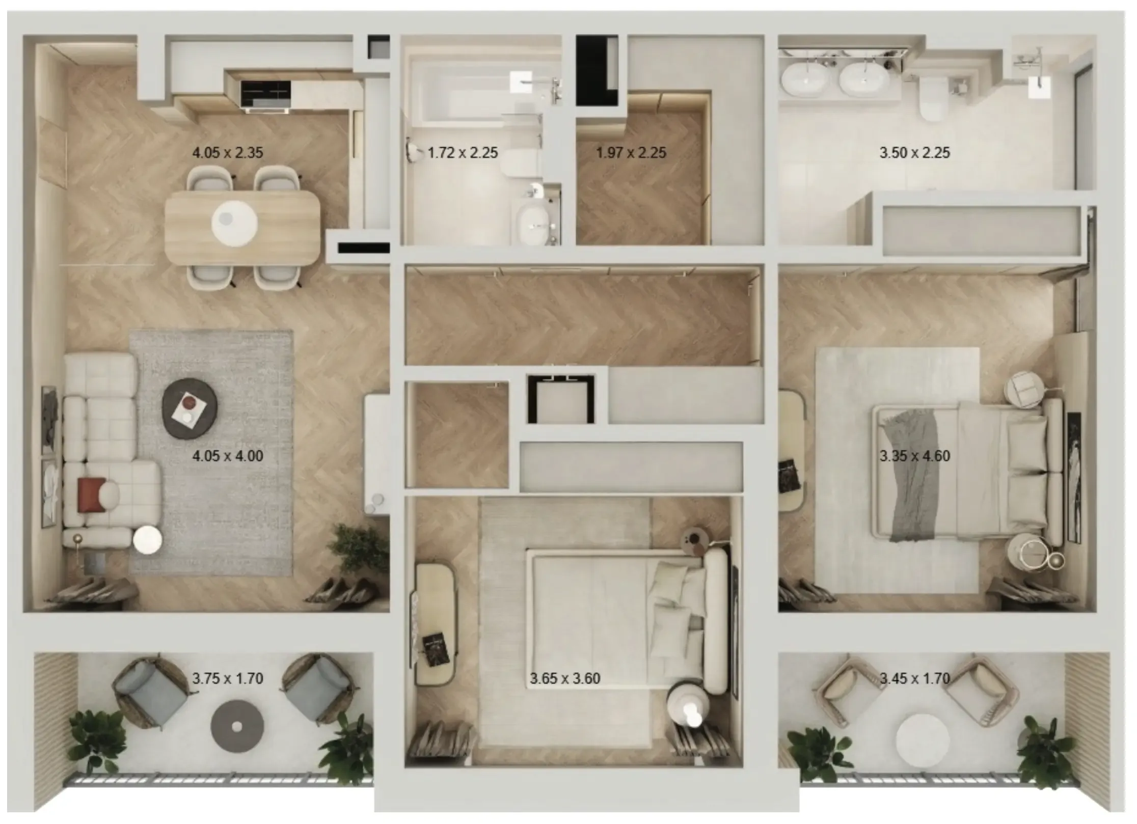 Arisha Terraces 2 bed floor plan, 1,063 sqft