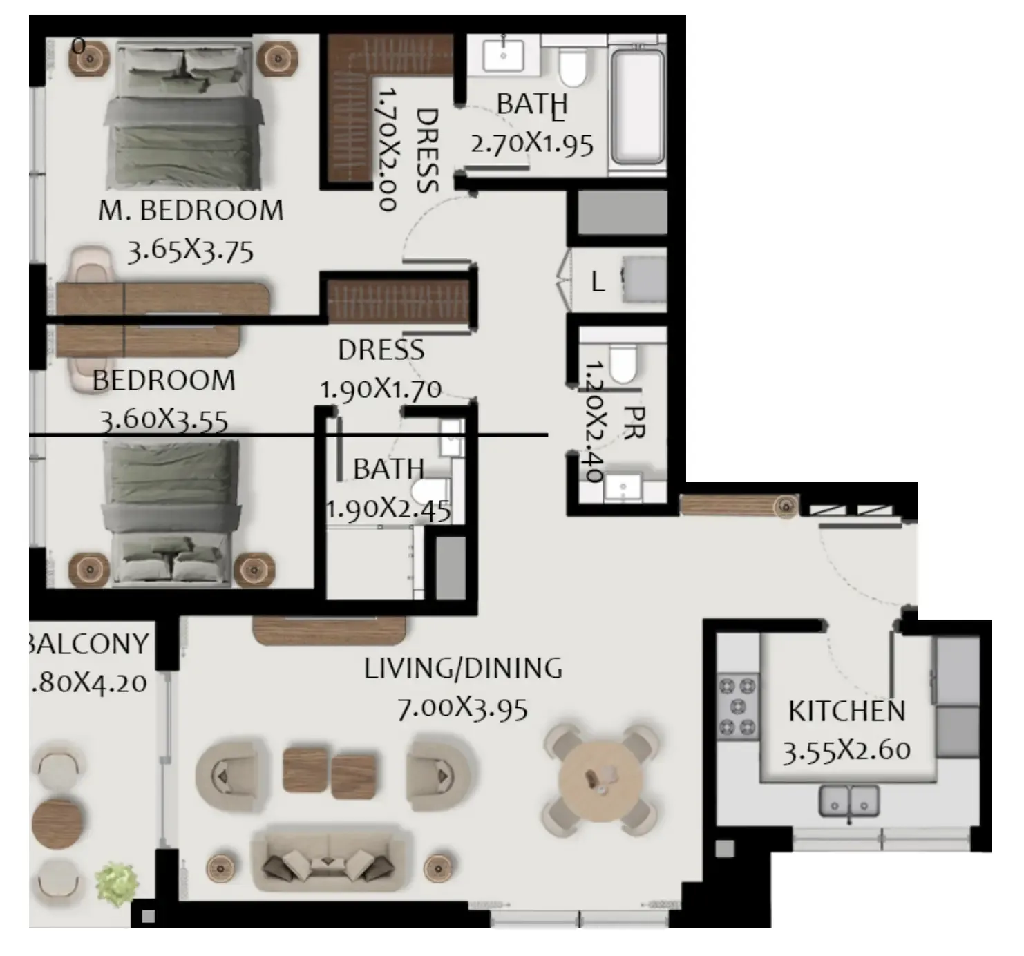 Boulevard Park at Wasl Gate 2 bed floor plan, 1,296 sqft