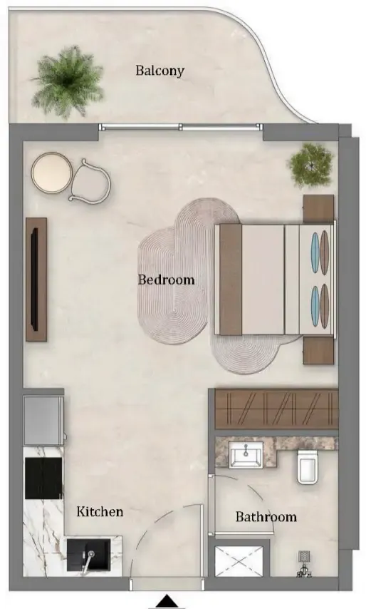Mirari Lagoon by Zoya Studio floor plan, 426 sqft