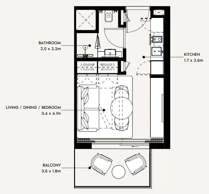 Azizi Noura Studio floor plan, 339 sqft