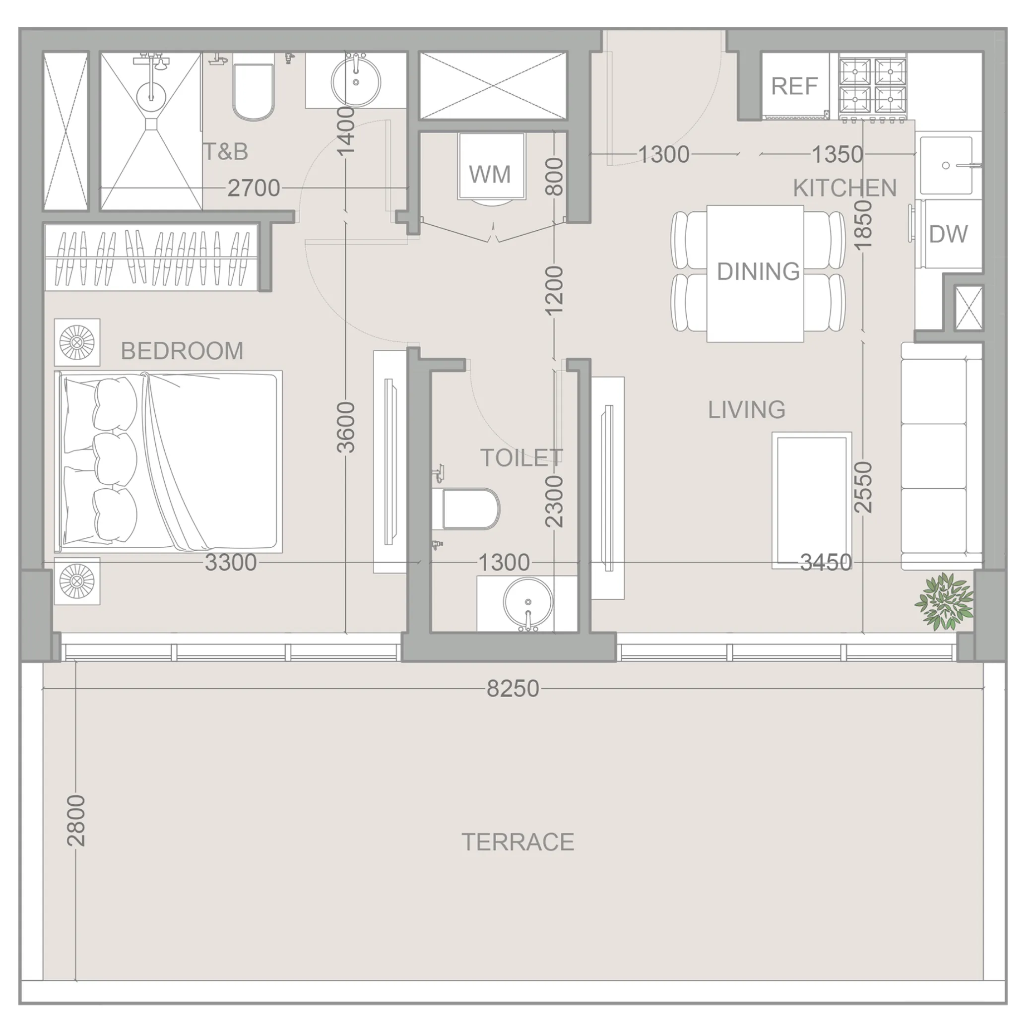 1WOOD Residence 2 1 bed floor plan, 739 sqft