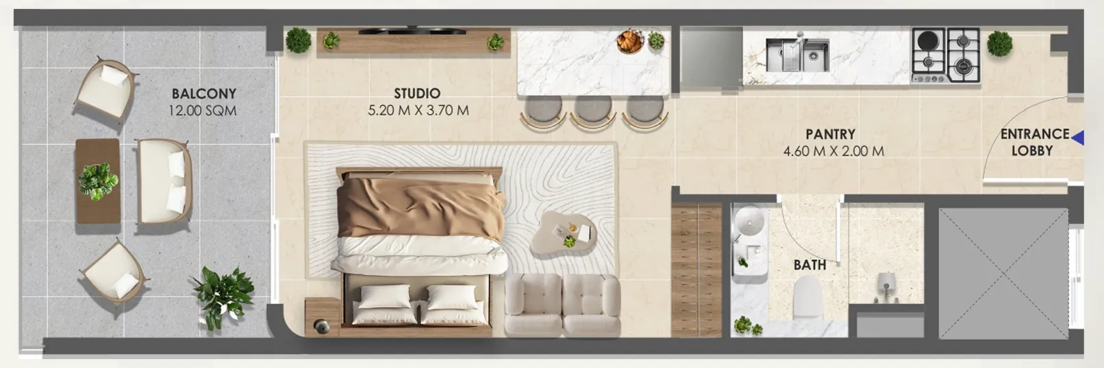 Vivida Residences Studio floor plan, 491 sqft
