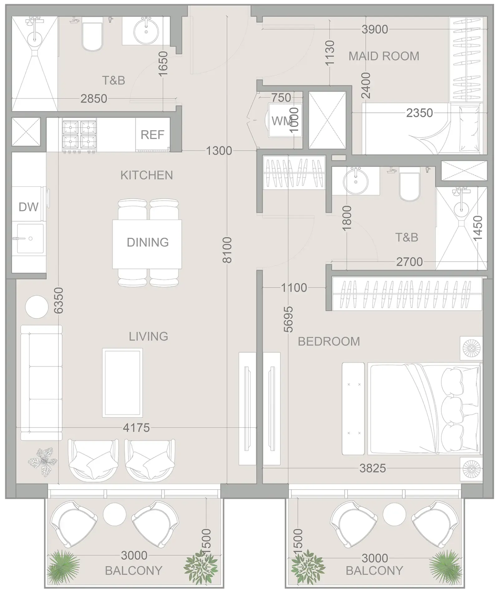 1WOOD Residence 2 1 bed floor plan, 825 sqft