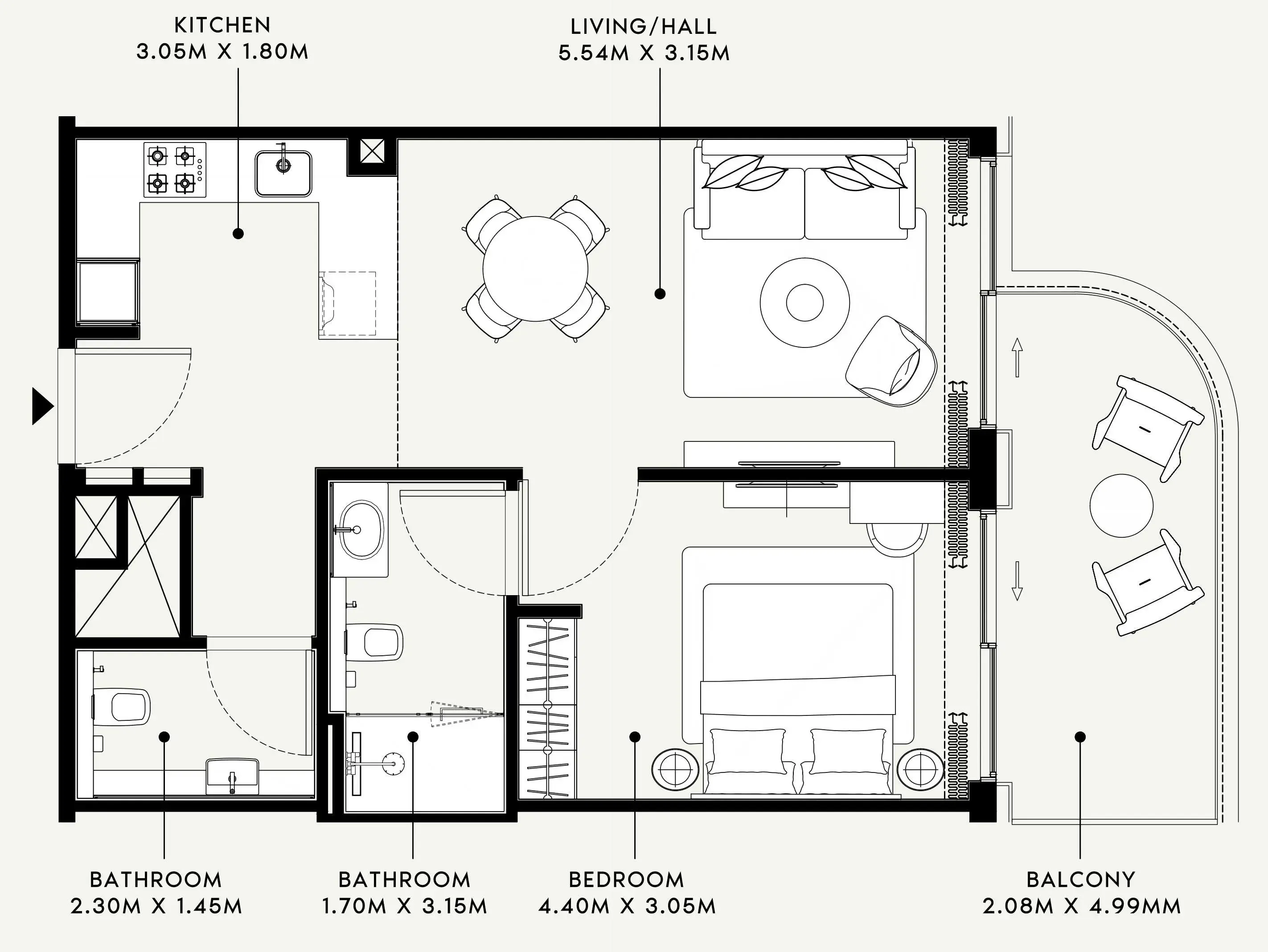 Azizi Venice 1 bed floor plan, 723 sqft