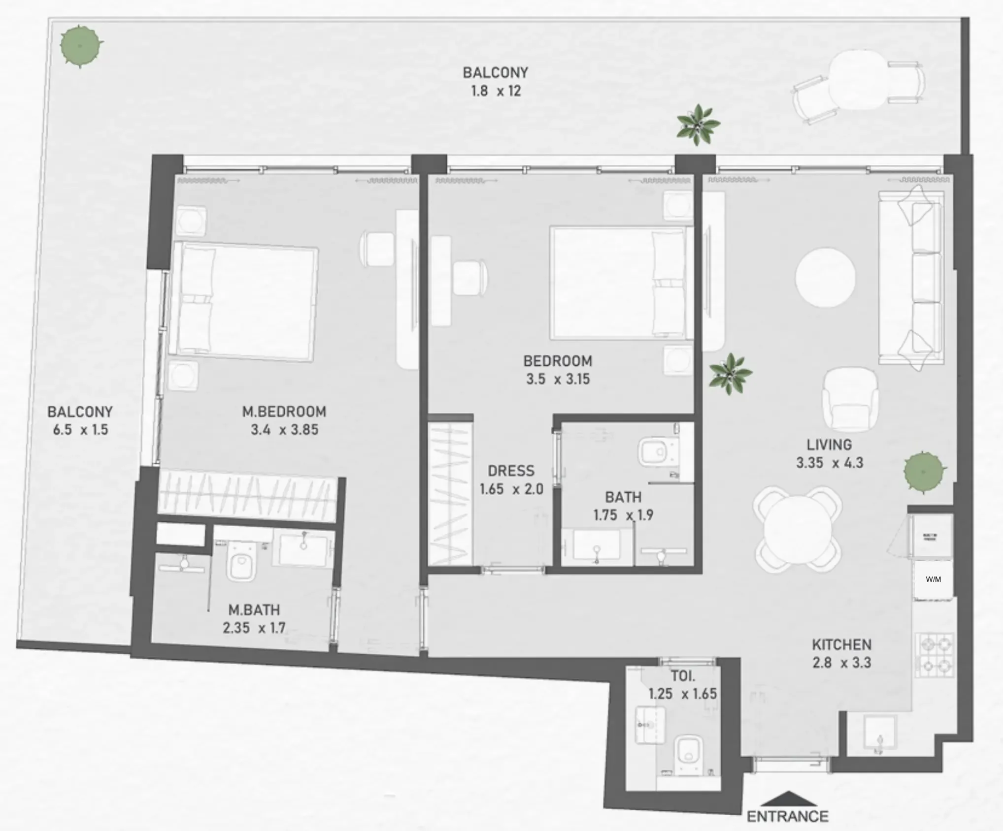 Ayami Residence 2 bed floor plan, 1,173 – 1,191 sqft