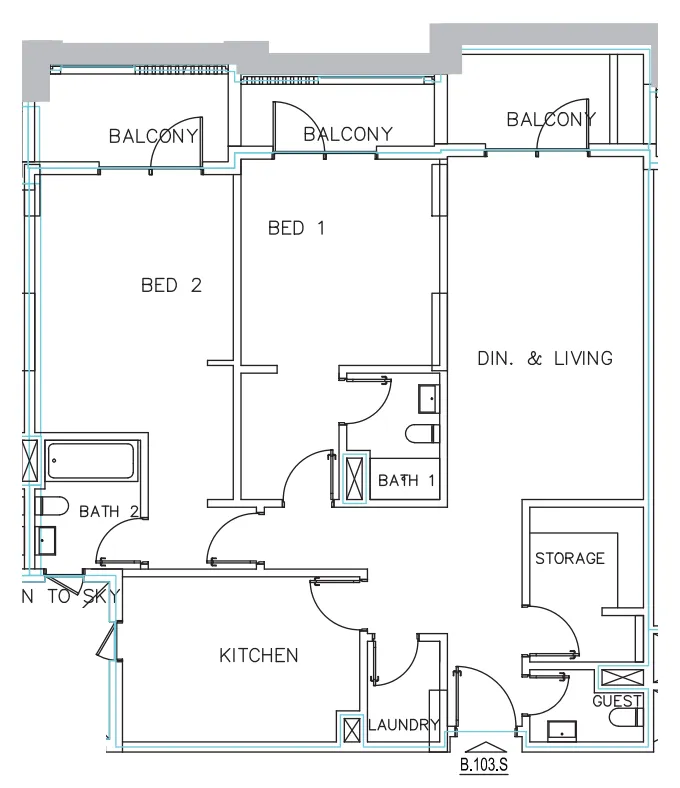Janayen Avenue 2 bed floor plan, 1,628 sqft