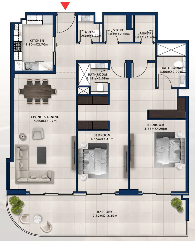 Asayel Avenue 2 bed floor plan, 1,902 sqft