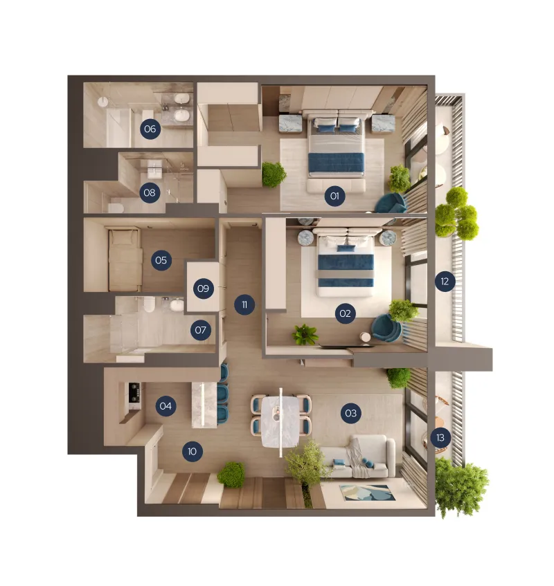 New Project by Yard 2 bed floor plan, 1,226 sqft