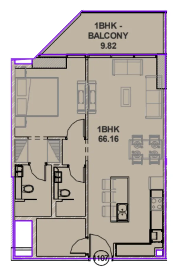 Lucky Oasis Residence 1 bed floor plan, 818 sqft