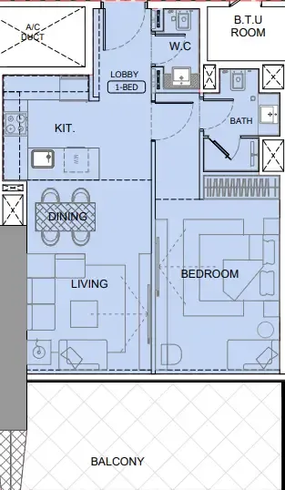 One by Binghatti 1 bed floor plan, 829 sqft