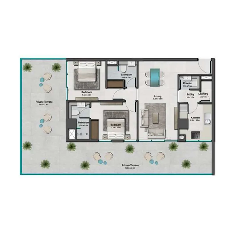 Sky Hills Residence 3 2 bed floor plan, 1,562 sqft