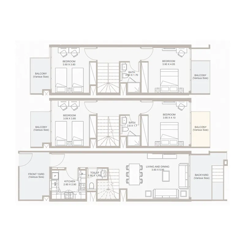 Plaza 2 4 bed floor plan, 2,027 sqft