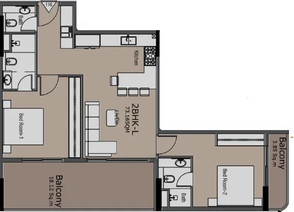 Golden Woods Albab Views 2 bed floor plan, 1,034 sqft