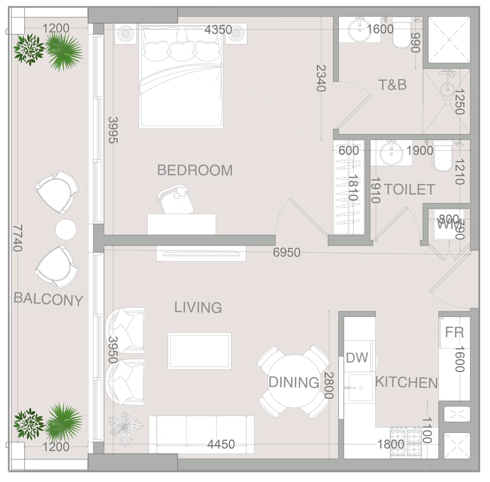 VERDAN1A 4 1 bed floor plan, 798 sqft