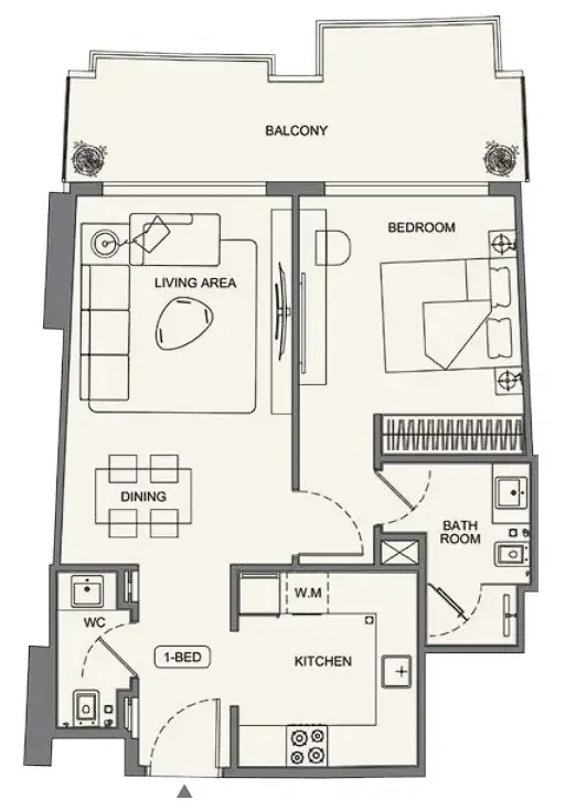 Binghatti Wraith 1 bed floor plan, 752 sqft