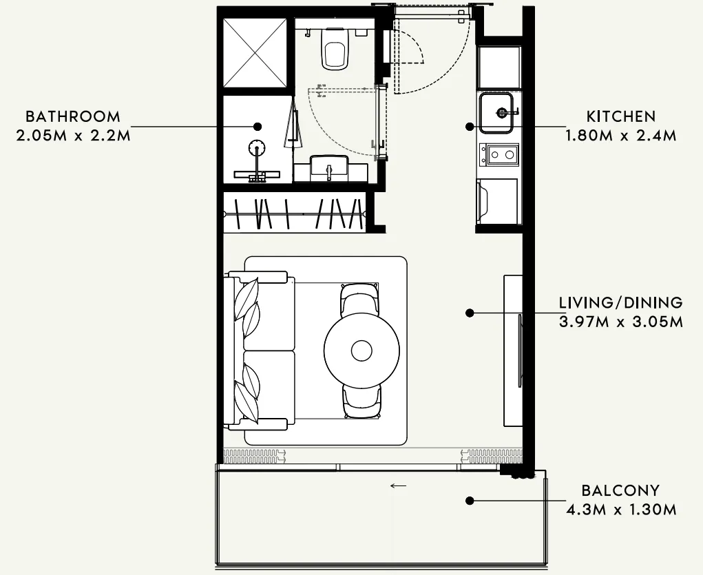 Azizi Milan Studio floor plan, 326 – 332 sqft
