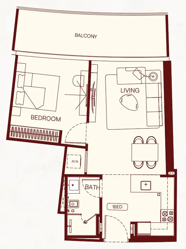 Binghatti Skyflame 1 bed floor plan, 697 – 703 sqft