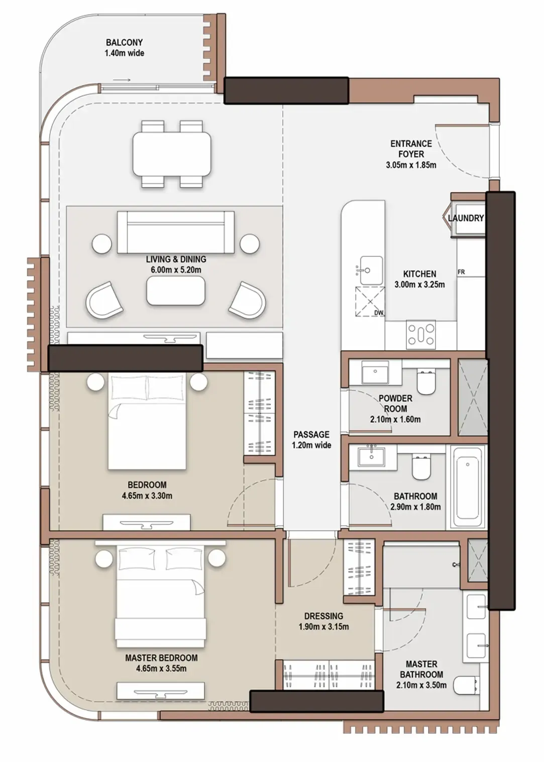 The Edit at d3 2 bed floor plan, 1,331 sqft