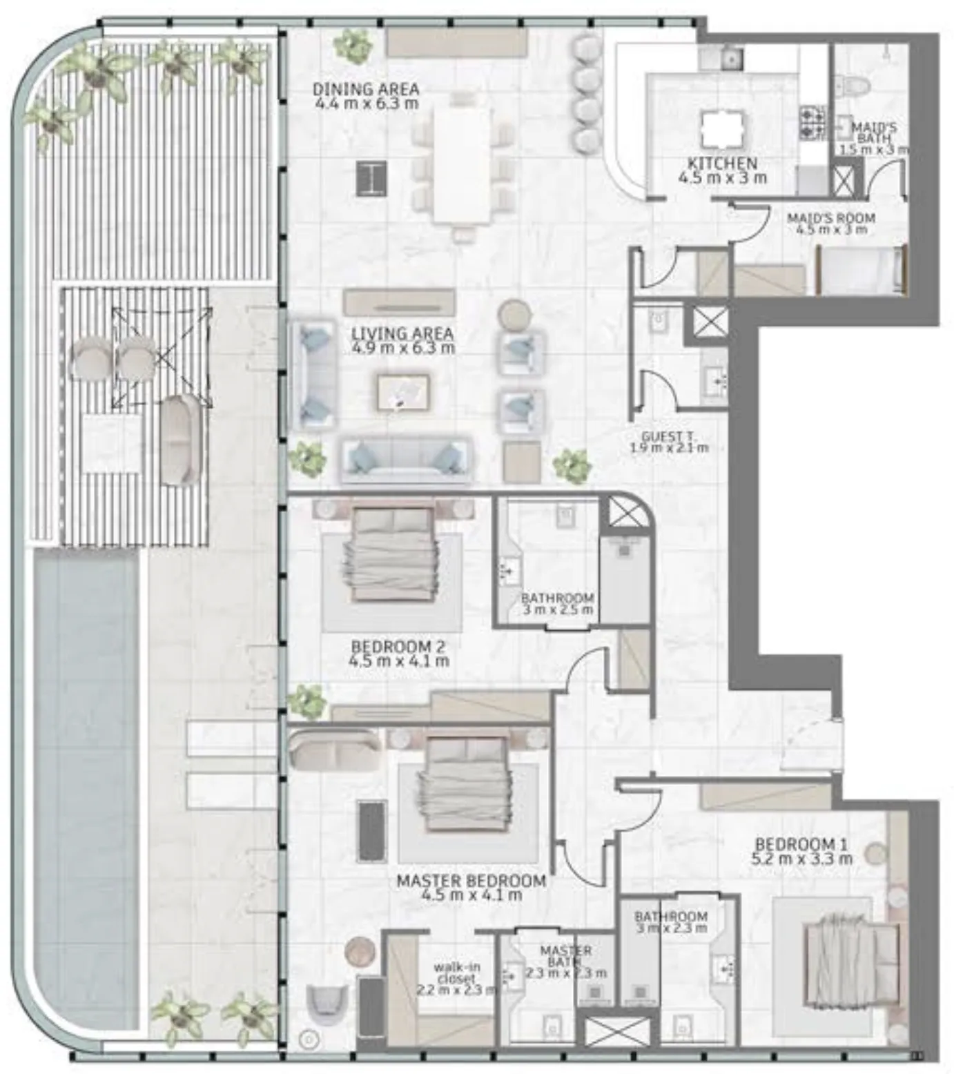 Al Habtoor Tower 3 bed floor plan, 5,034 sqft